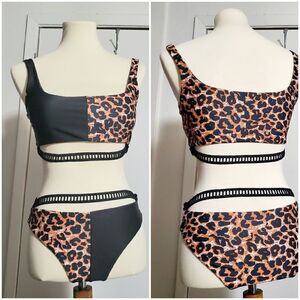 Animal Print/ Black Bikini Size M